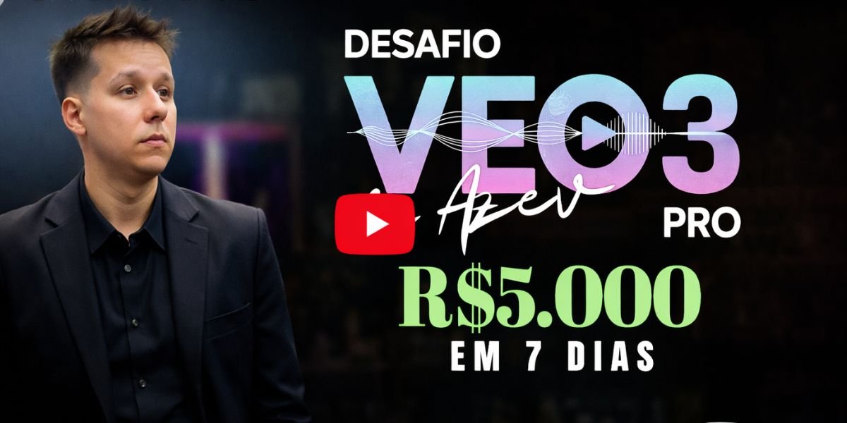 Banner do Desafio VEO3 PRO prometendo R$5.000 em 7 dias com método validado de faturamento online
