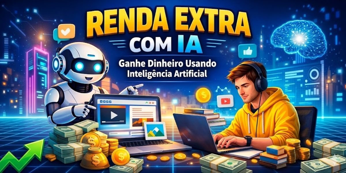 Homem trabalhando com inteligência artificial para gerar renda extra em 2026